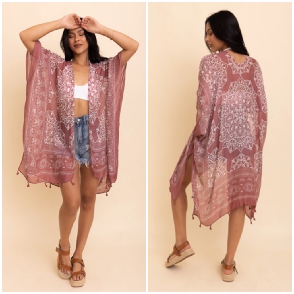 Roseclay Mandala Printed Tassel Open Kimono Coverup Casual Wrap One Size